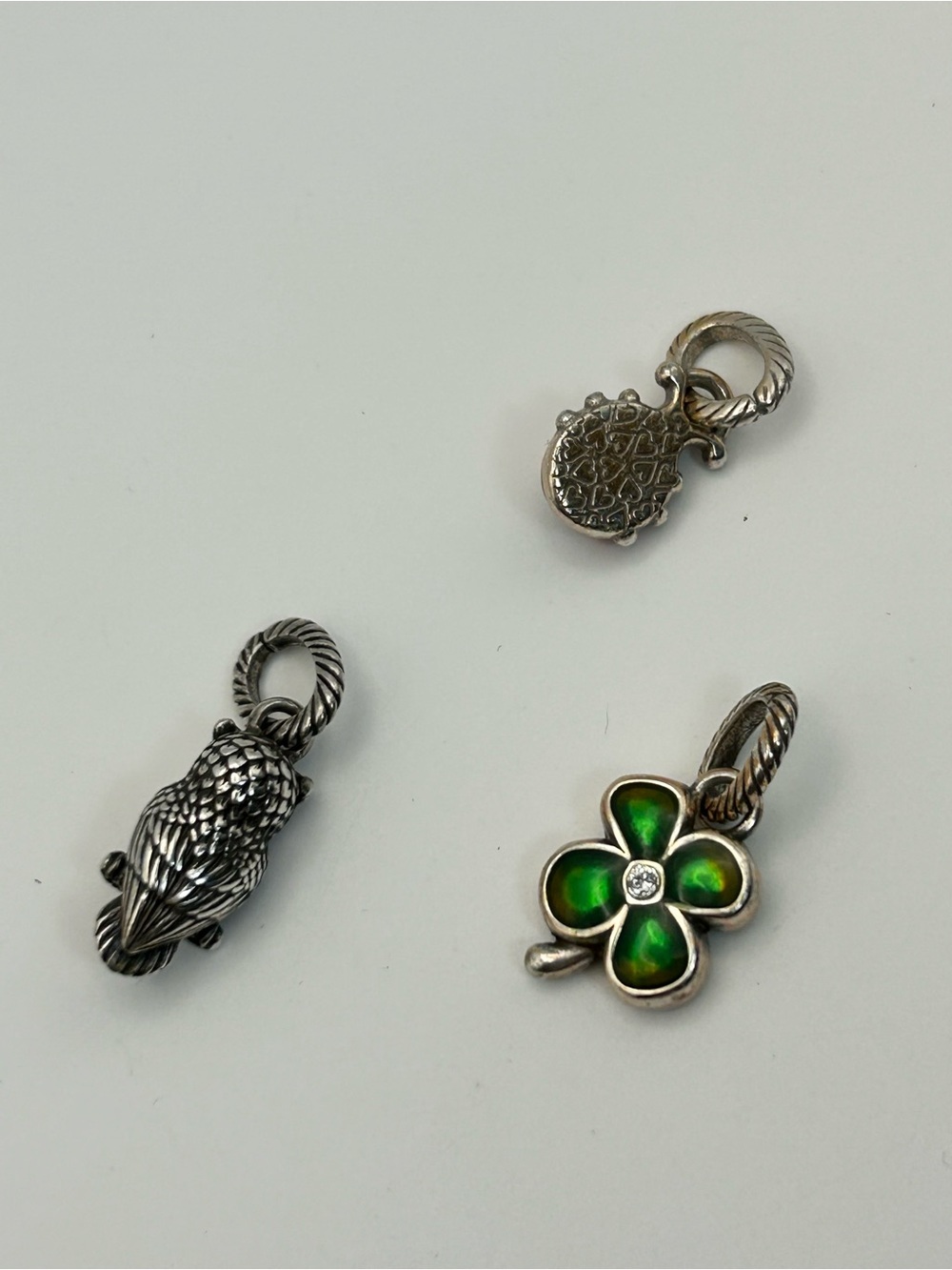 Brighton Nature Charms Qty 3 Owl, Ladybug & Green Clover Silver Plated Enamel - Picture 7 of 7